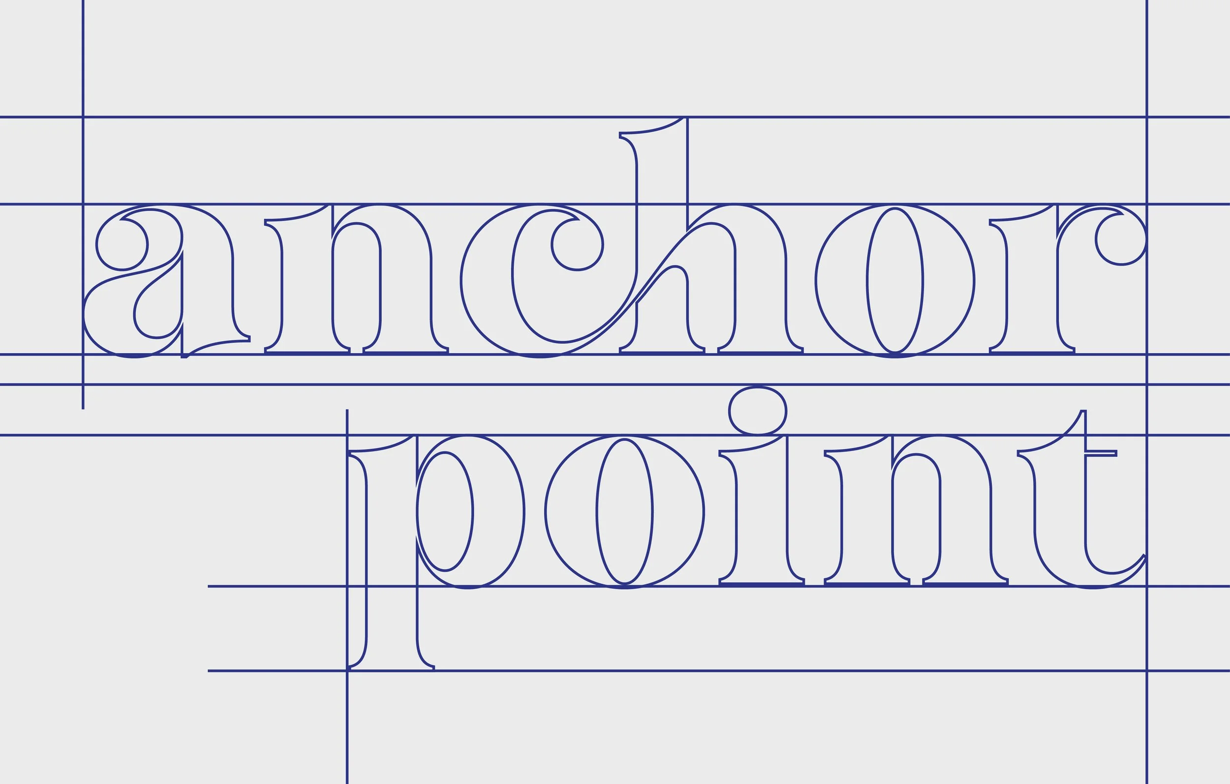 Blueprint-style drawing of stylized cursive text with lines indicating measurements and construction guidelines.