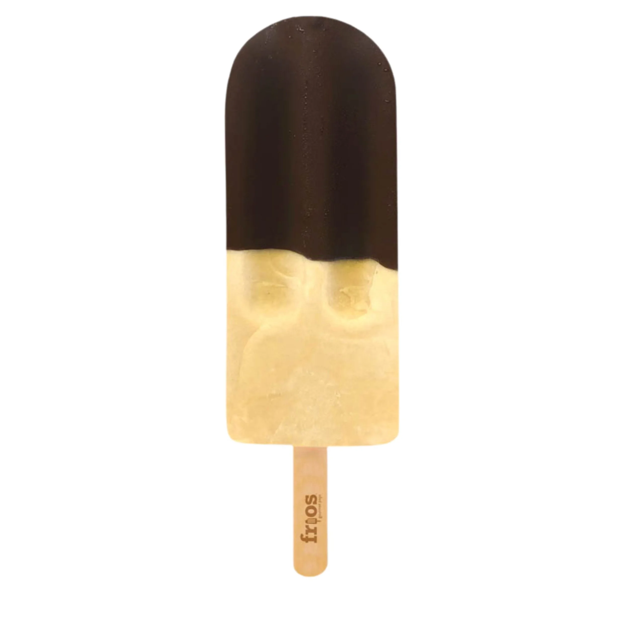 An ice cream popsicle with a two-tone design: the top half is chocolate and the bottom half is vanilla on a plain white background.