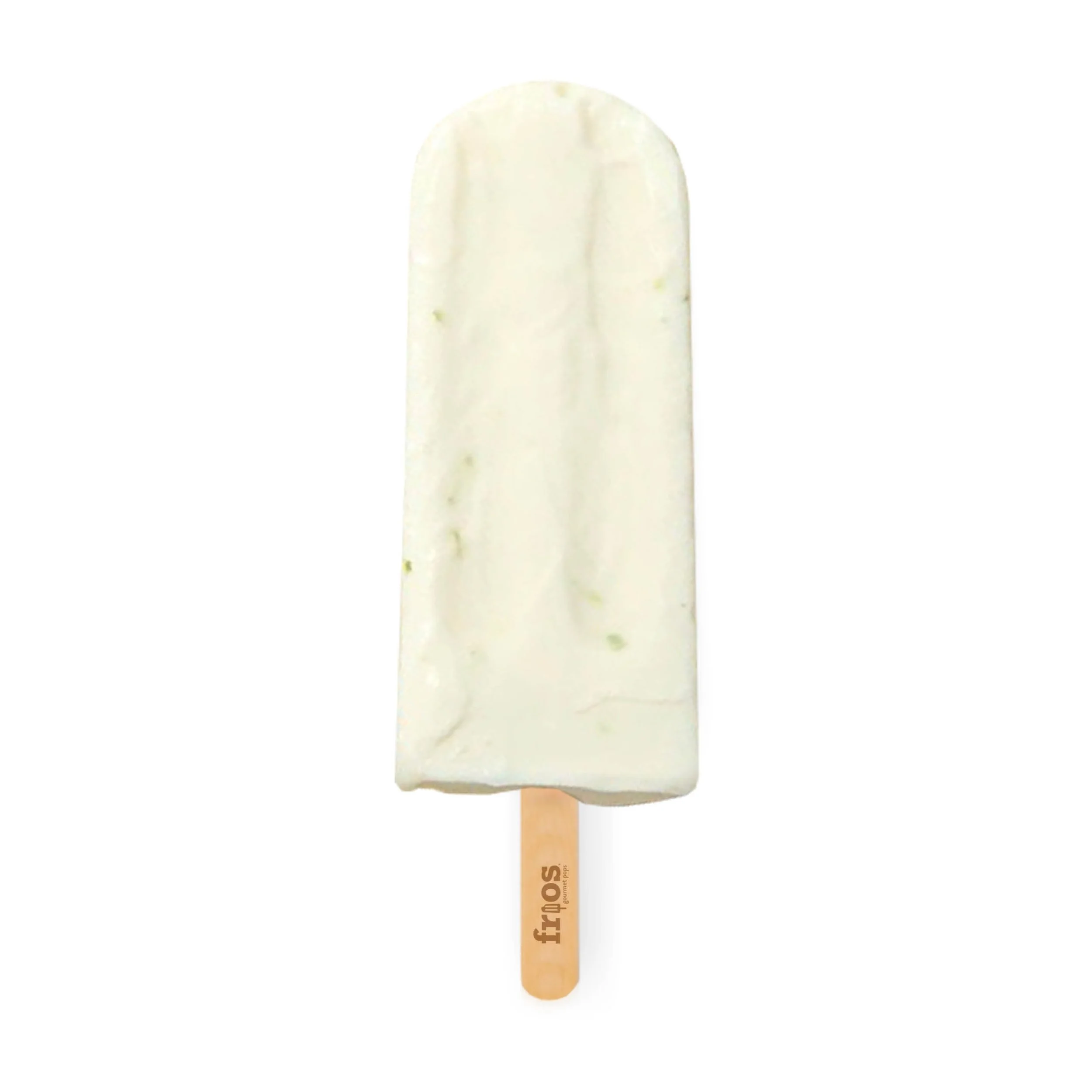 Cream-colored ice cream popsicle on a wooden stick with the brand name 'Fres' imprinted on it, set against a white background.