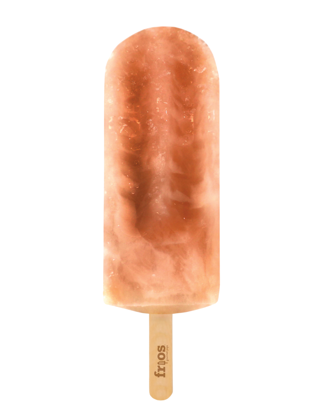Peach-colored popsicle with a realistic human ear design, mounted on a wooden stick labeled 'Fronos'.