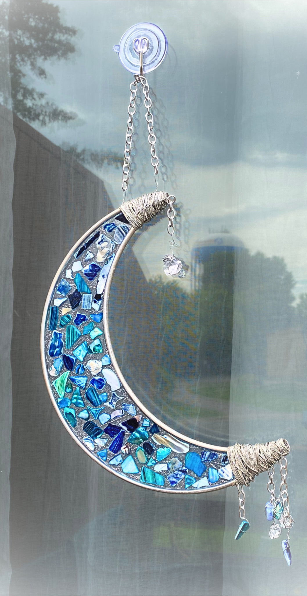 Blue Tides Crescent Moon Window Hanging