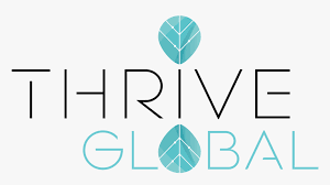 Thrive Global logo with a blue leaf above the 'I' and a blue leaf inside the 'O' in 'Global'