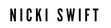 The image shows the text 'NICKI SWIFT' written in a bold, black font on a white background.