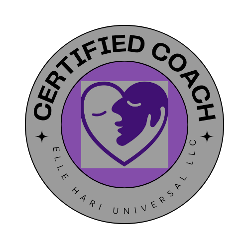 Certified Coach logo featuring a purple heart with two faces, one dark purple and one light purple, facing each other inside a circular border.