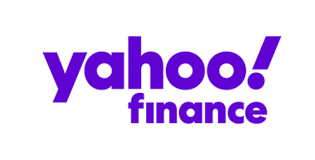 Yahoo Finance logo with purple text on a white background.