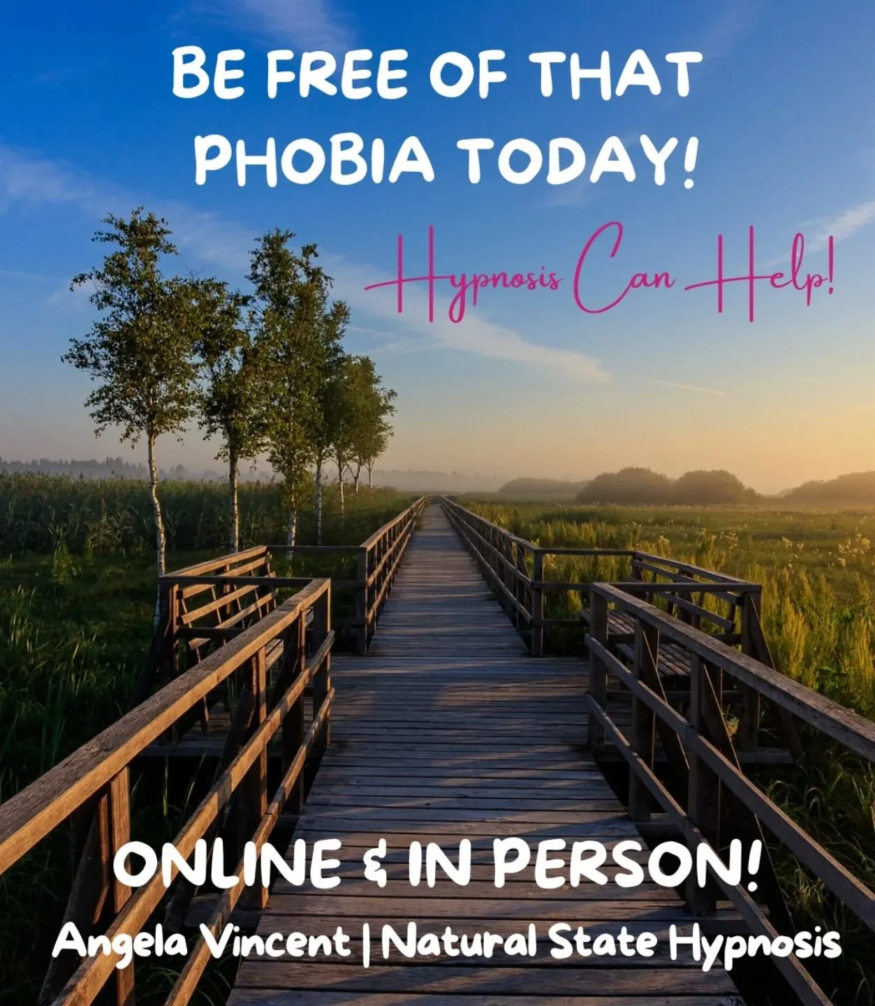 🌿 Break Free from Fear Phobias, anxiety, or panic keeping you from living fully? 
You can feel safe in your own skin again. 
✨ At Natural State Hypnosis, Clinical Hypnotherapist &amp; former Oncology Nurse Angela Vincent offers a calm, compassionate