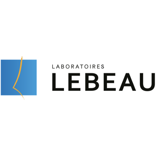 Logo du laboratoire Lebeau avec une icône bleue et une ligne jaune courbe, avec le texte 'LABORATOIRE LEBEAU' à côté.
