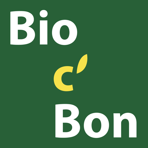 Logo vert avec le texte 'Bio c' Bon' en blanc et jaune.