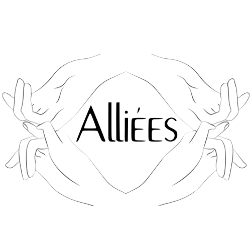 Deux mains dessinées se rejoignant pour former un symbole d'infini, avec le mot « Allié(e)s » écrit au centre.