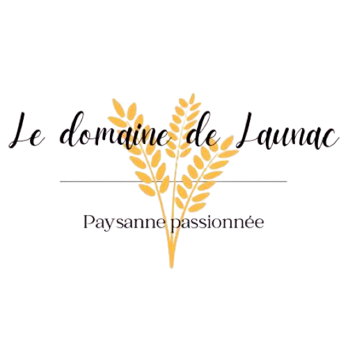 Logo avec texte 'Le domaine de Laumae' et illustration de deux branches de blé doré