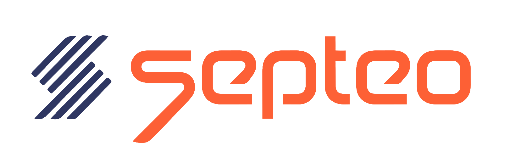 Logo de l'entreprise Septo composé d'un symbole de plusieurs lignes diagonales bleues formant un motif et le nom 'septo' en orange stylisé.