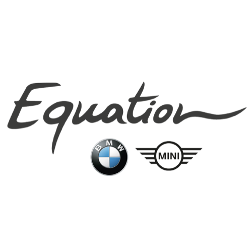Logo combiné des marques BMW et Mini avec le texte 'Equation' en cursive