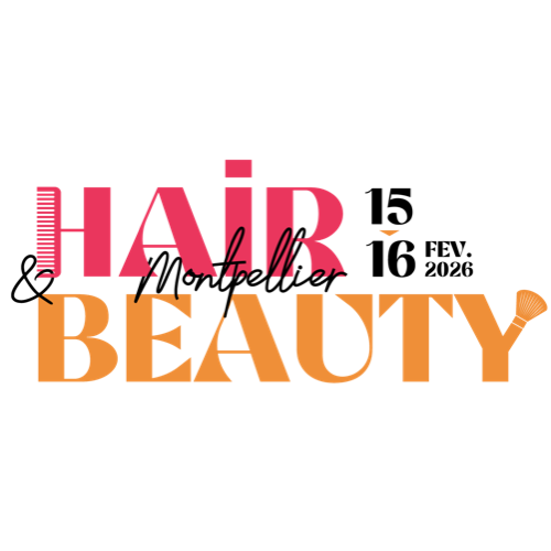 Logo avec le texte "Hair & Beauty" en couleurs rose, violet, orange et noir.