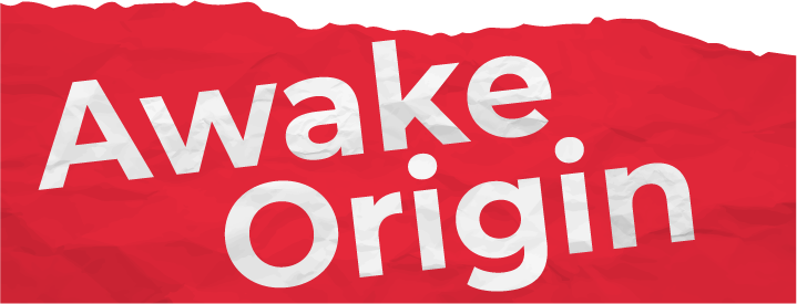 Red background with bold white text that says "Awake Origin."