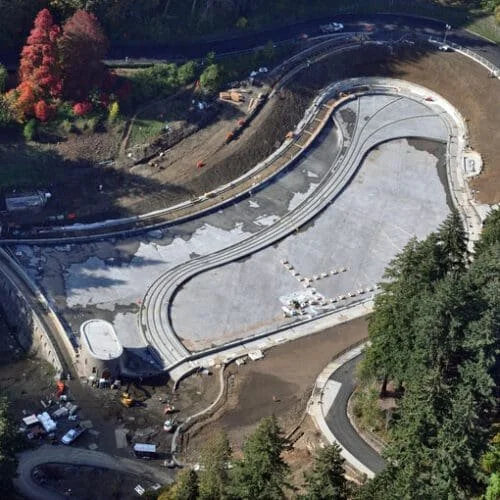  An aerial view of the Washington Park Reservoir construction site. 