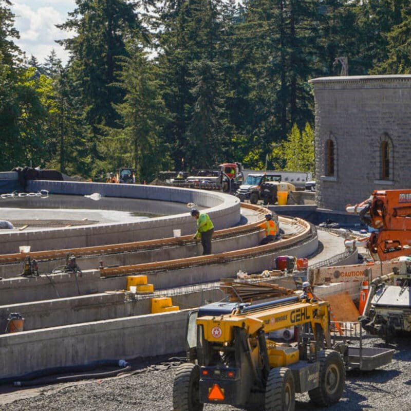  Crews and equipment at work on the Washington Park Reservoir project. 