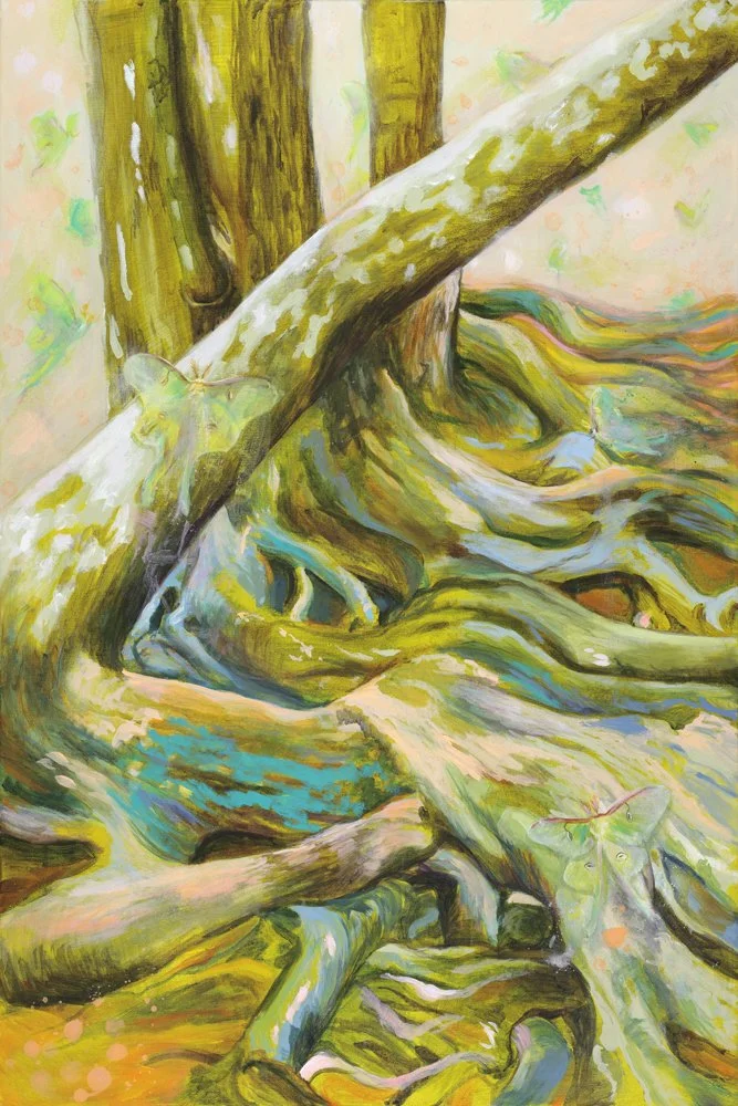 Luna Forest, 2026, Acrylic and powdered pigment on canvas, 24 x 36 in.