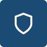 Blue shield icon with a white outline on a dark blue background.