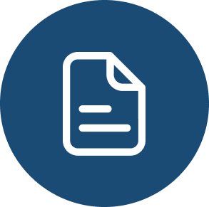 Icon of a document with two horizontal lines on a dark blue circular background.