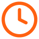 Orange clock icon with black hands