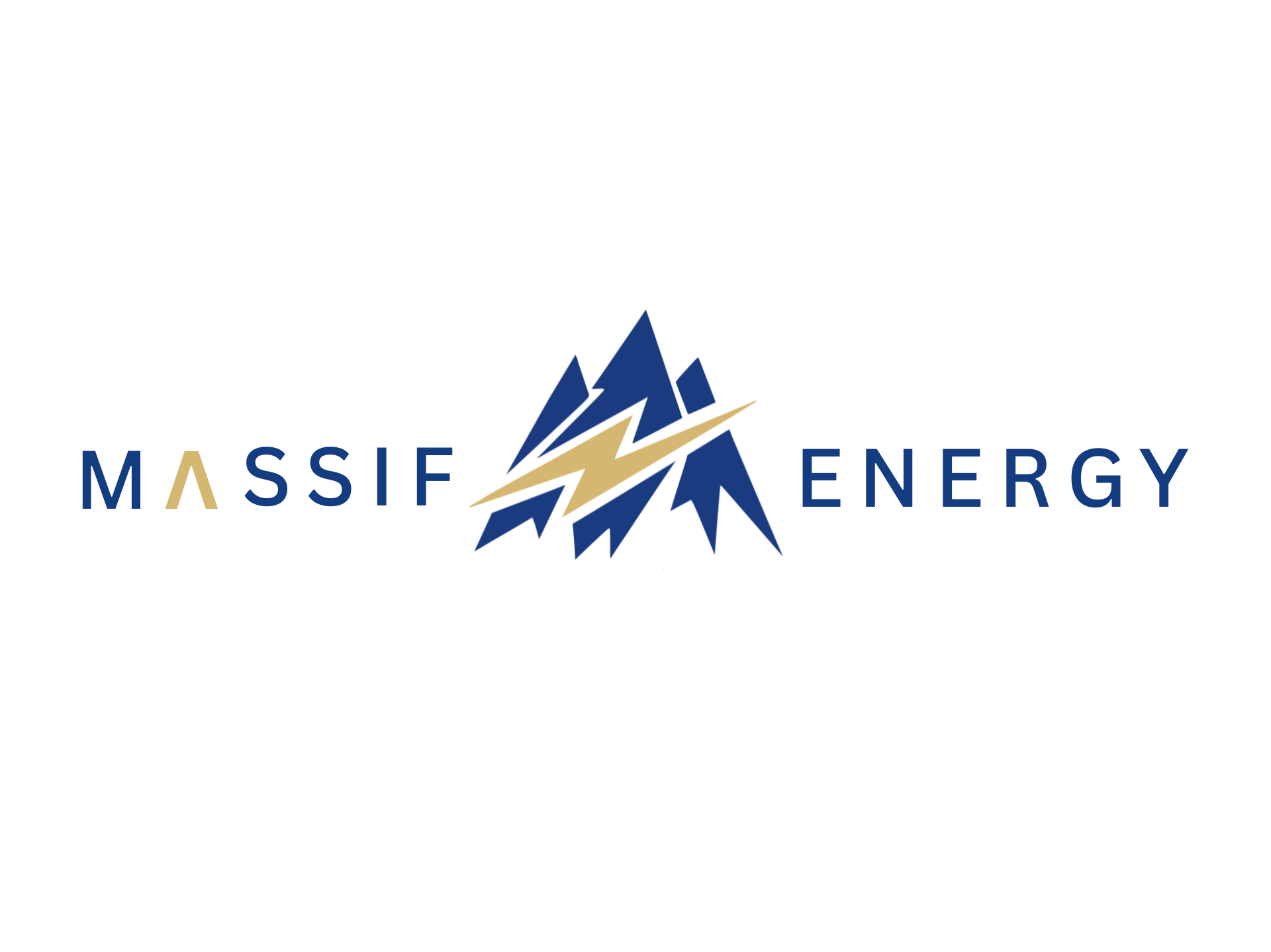 Logo for Massif Energy featuring stylized mountain peaks, a lightning bolt, and the company name.