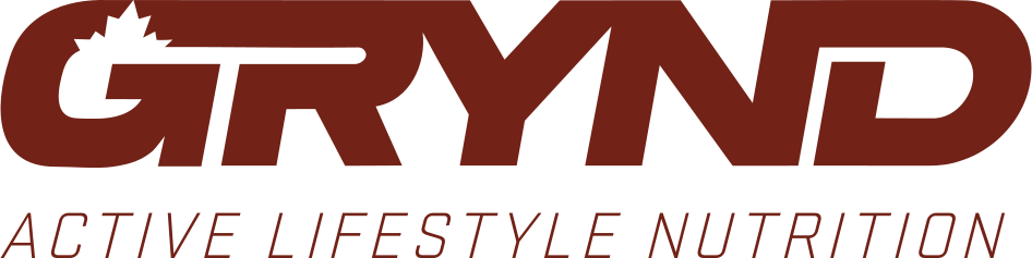 Grynd logo with a black weightlifting barbell above the text, and the tagline "Active Lifestyle Nutrition" underneath.