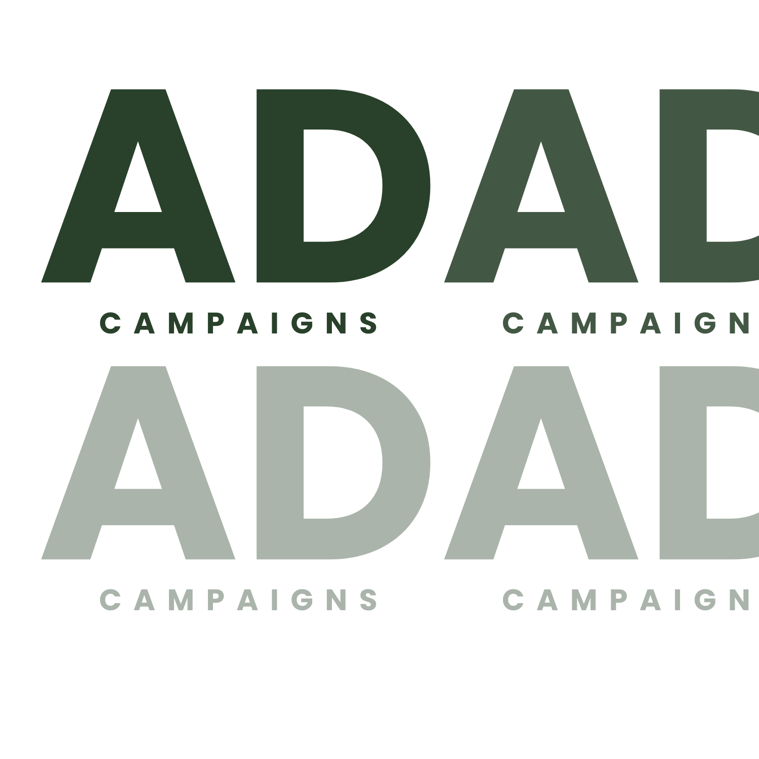 Logo for ADAD Campaigns with large green text 'ADAD' and smaller green text 'CAMPAIGNS' repeated twice.