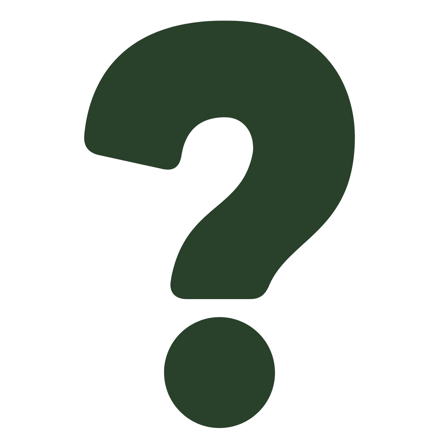 A dark green question mark on a black background.