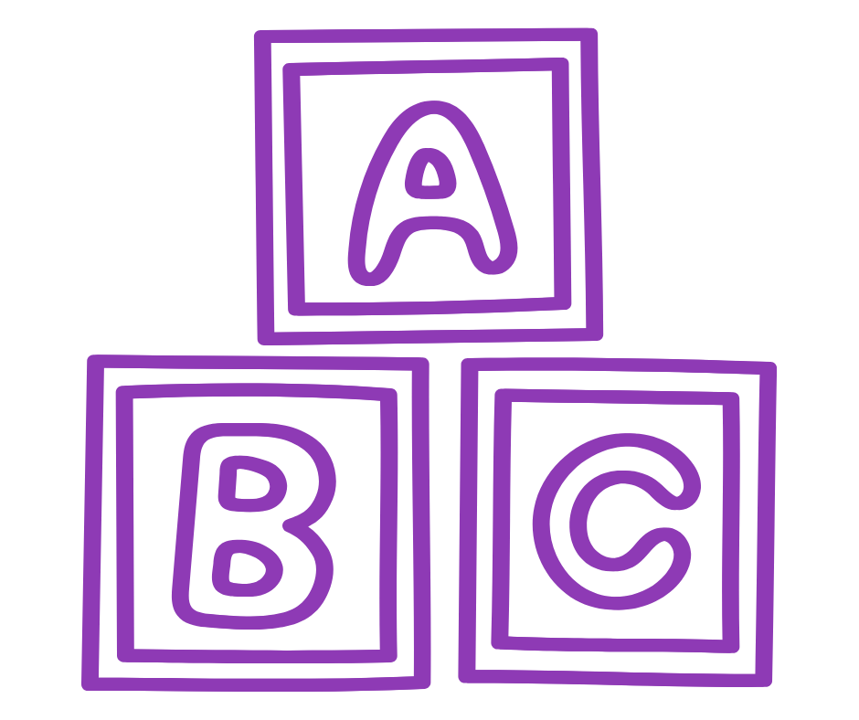 Neon-style purple outlined blocks with the letters A, B, and C inside square borders.