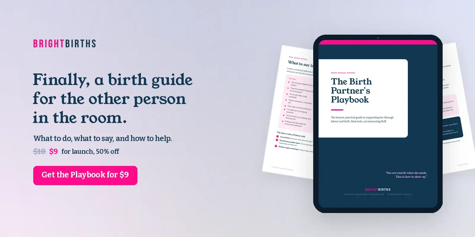 Image advertising the Bright Births Birth Partner Playbook