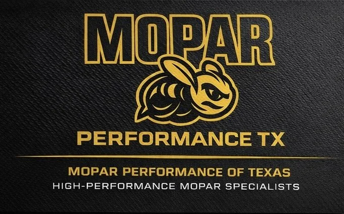Mopar Performance TX logo featuring a stylized bee with sunglasses on a black textured background.