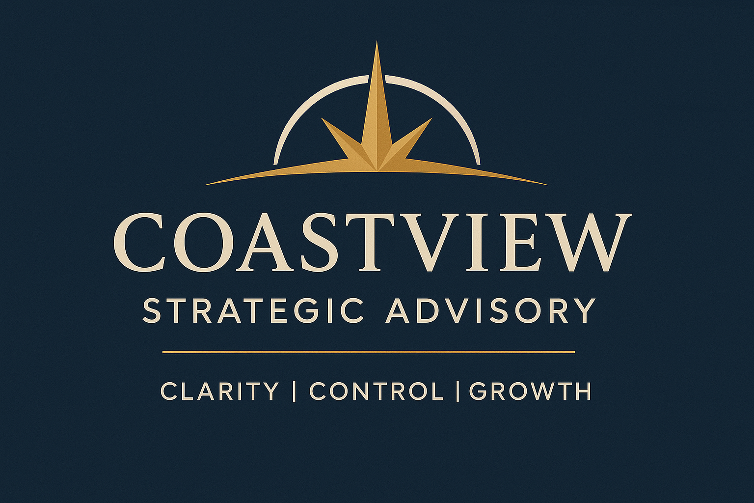 Logo of Coastview Strategic Advisory with a compass design, the words 'Coastview' and 'Strategic Advisory' and the tagline 'Clarity, Control, Growth' on a dark background.