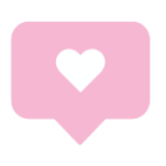 Pink chat bubble with a white heart in the center
