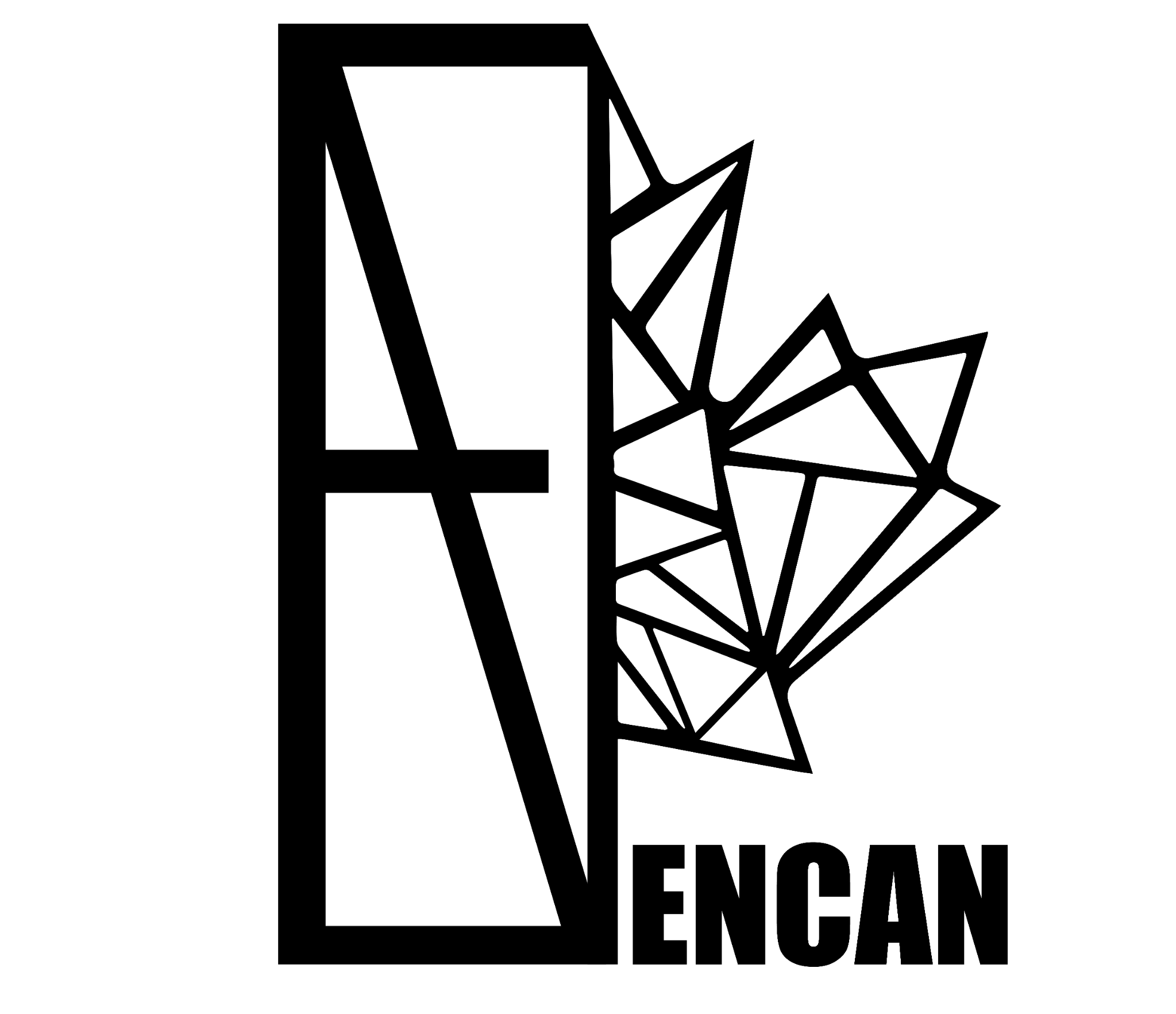 Logo with a stylized tree made of triangles and the word ENCAN below it.