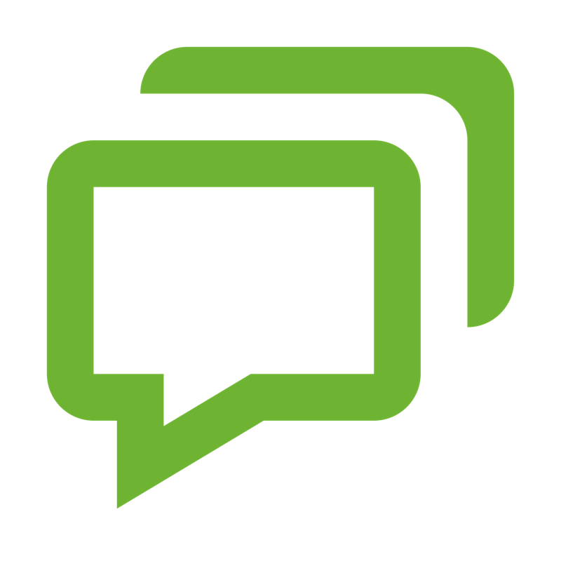 Green and black overlapping chat bubble icons, representing communication or messaging.