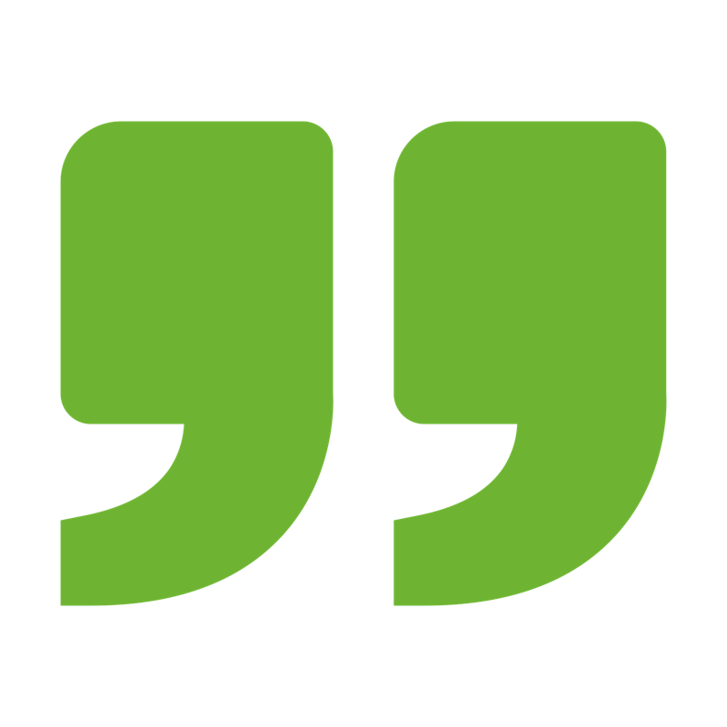 Green quotation marks on a black background.