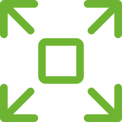 Green-outlined icon of four arrows pointing outward from a central square.