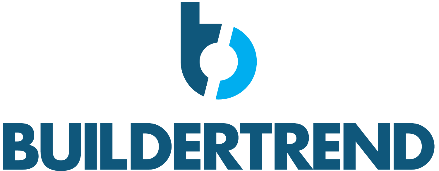Logo of Buildertrend featuring a stylized blue and black circular icon and the words 'BUILDER TREND' in bold blue letters.