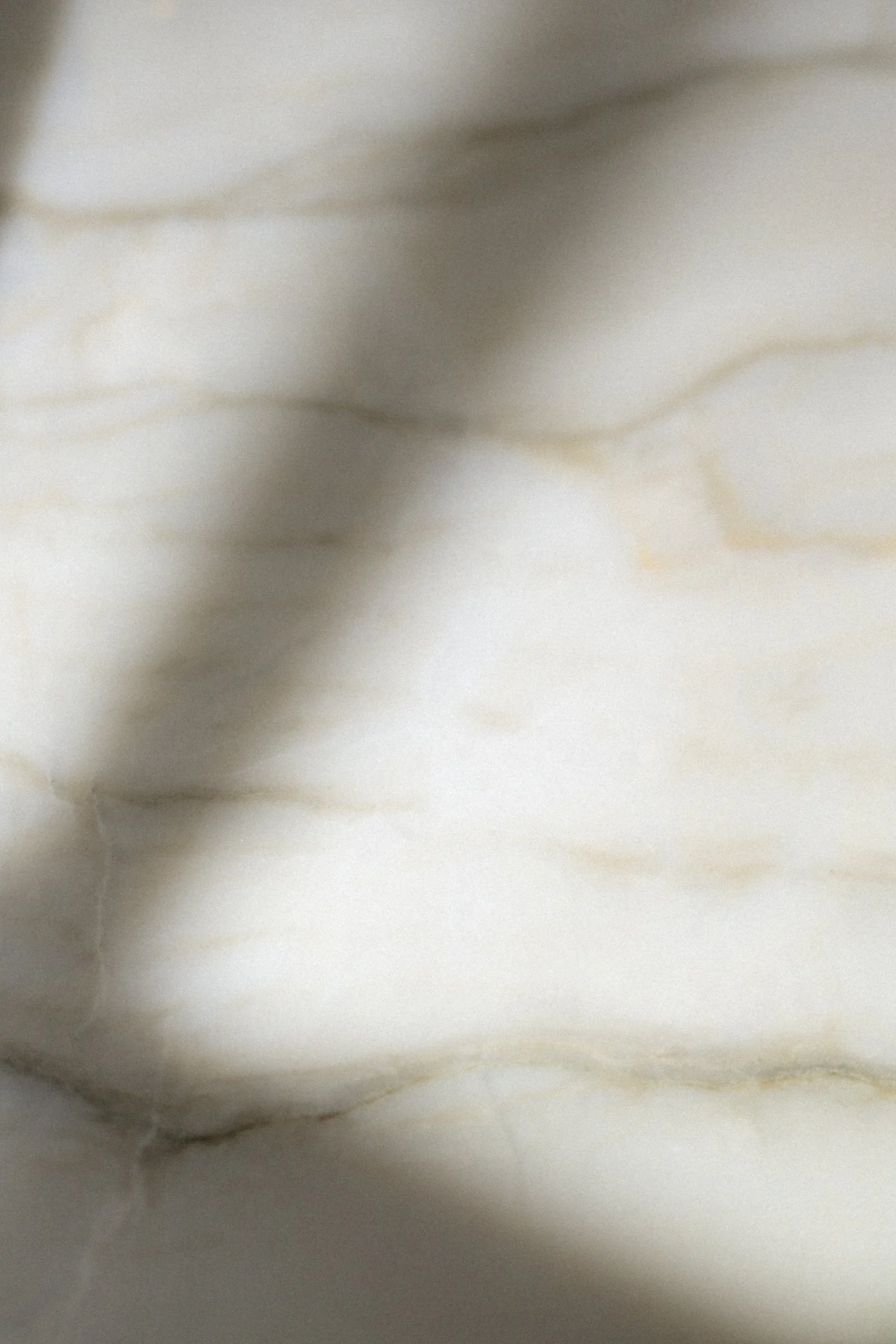 Close-up of a white marble surface with beige veining.