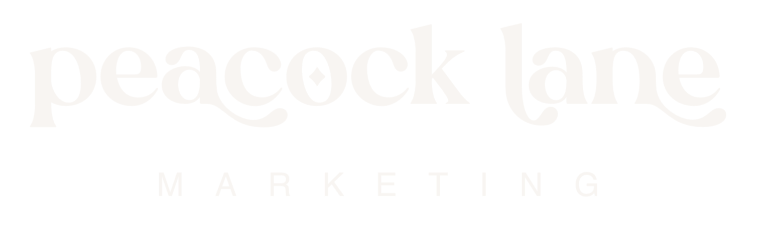 Peacock Lane Marketing logo with the text 'peacock lane' in stylized font above the word 'MARKETING' in capital letters.