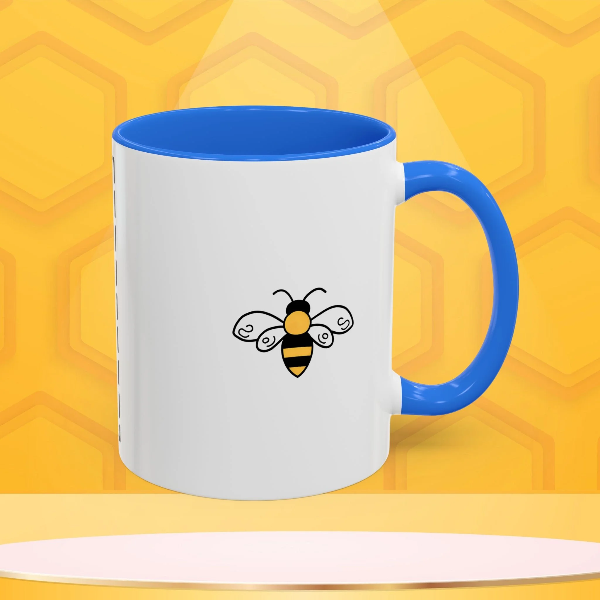 Mama Bee's Custom Design Color Accent Mug (11oz, 15oz) — Cute Honeybee Coffee Cup, Personalized Image Space