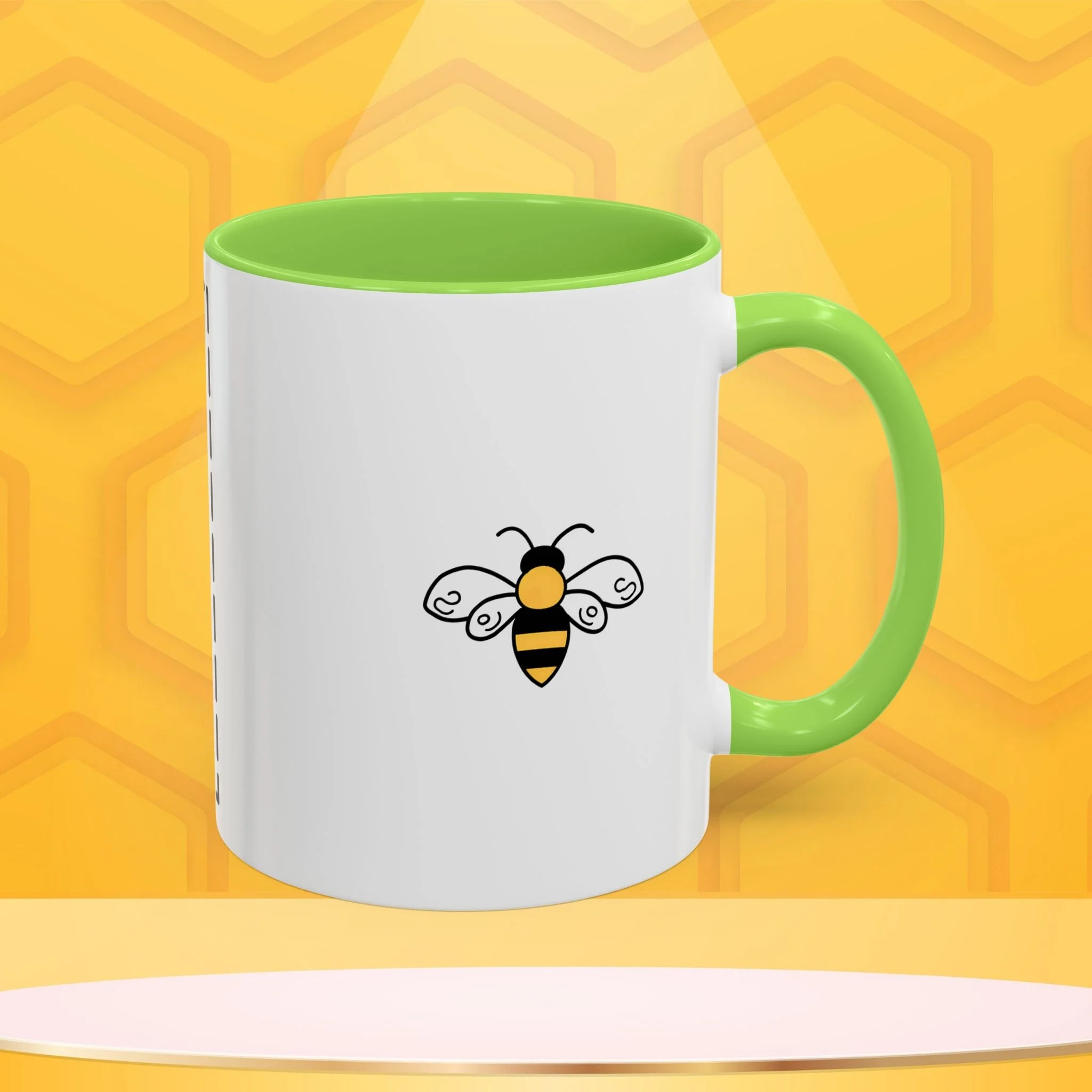 Mama Bee's Custom Design Color Accent Mug (11oz, 15oz) — Cute Honeybee Coffee Cup, Personalized Image Space