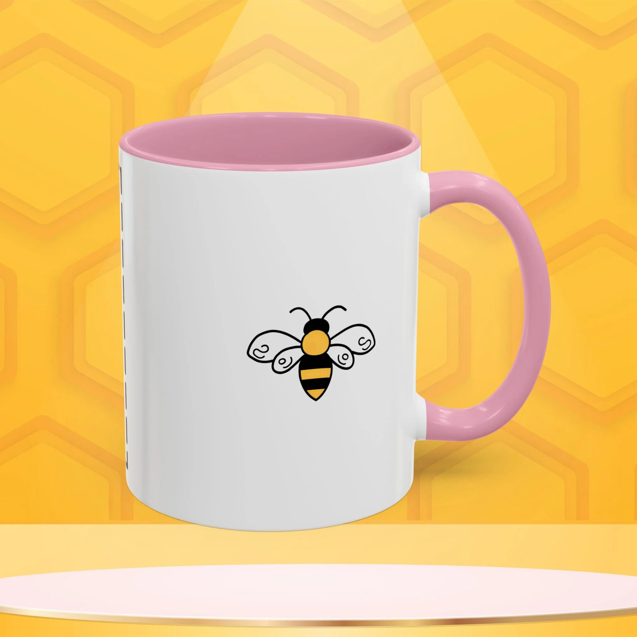 Mama Bee's Custom Design Color Accent Mug (11oz, 15oz) — Cute Honeybee Coffee Cup, Personalized Image Space