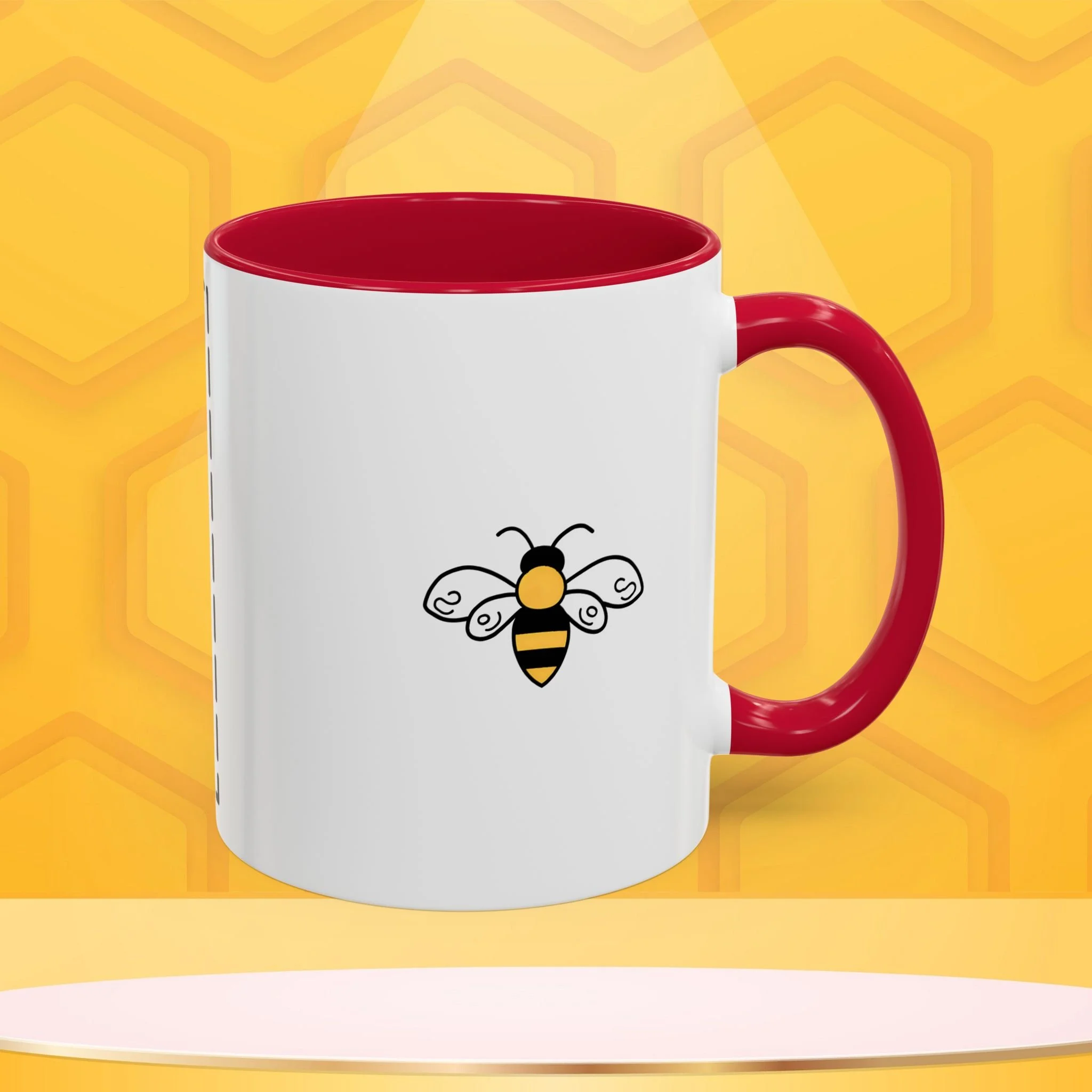 Mama Bee's Custom Design Color Accent Mug (11oz, 15oz) — Cute Honeybee Coffee Cup, Personalized Image Space