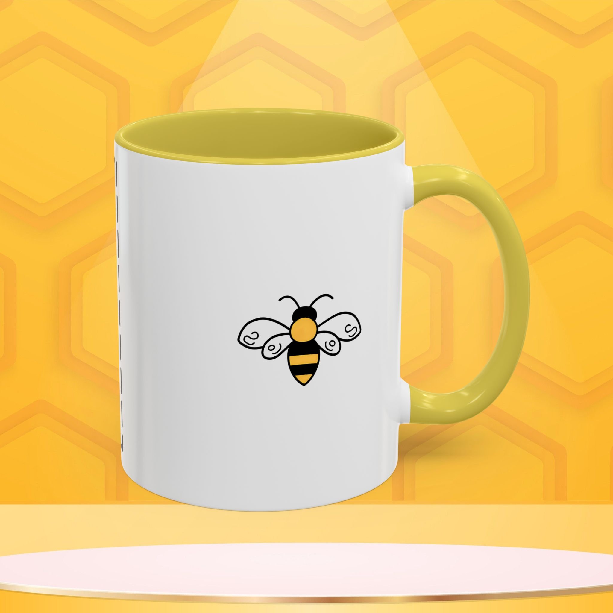 Mama Bee's Custom Design Color Accent Mug (11oz, 15oz) — Cute Honeybee Coffee Cup, Personalized Image Space