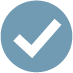 A blue circle with a white check mark inside.
