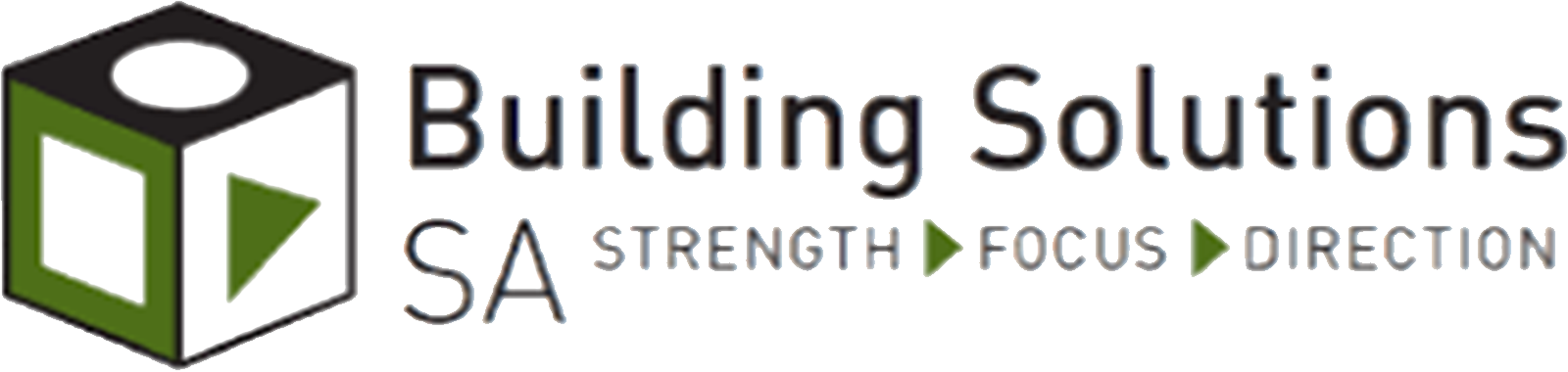 Logo with a 3D cube and text that reads 'Building Solutions' and the tagline 'SA Strength Focus Direction'.