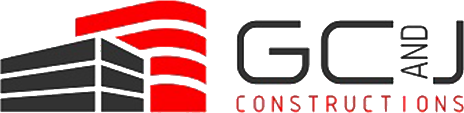 GCI Construction logo, featuring a black building silhouette and red architectural elements.