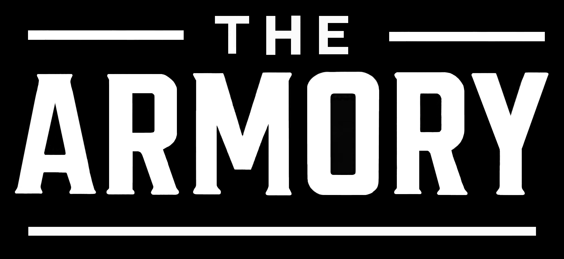 Title "The Armory" in bold white letters on a black background, with lines above and below.