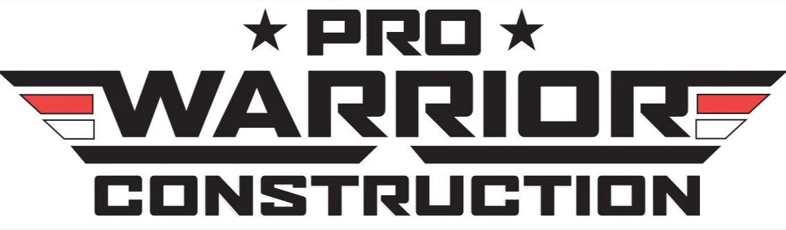 Logo for PRO WARRIOR CONSTRUCTION with winged designs and stars.